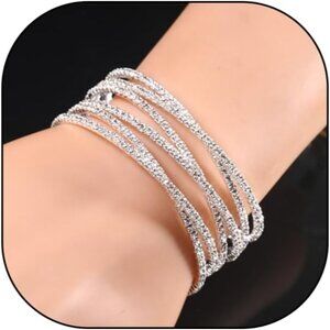 Elegant Layered Cubic Zirconia Cuff Bracelet - 14k Gold & Silver Charm Jewelry
